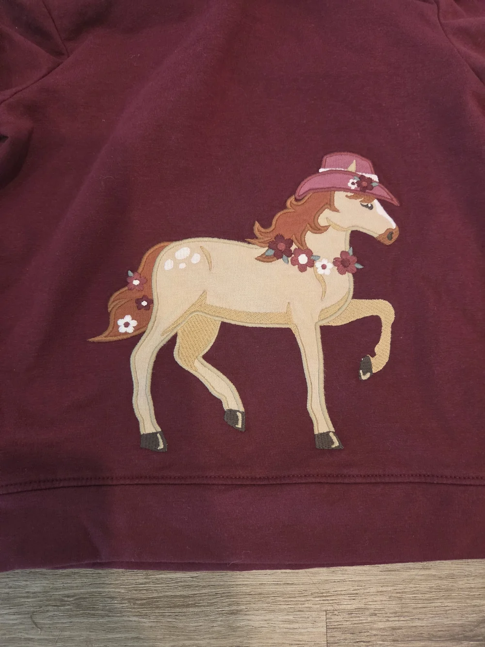 Gymboree Horse Graphic Hoodie | Burgundy Pullover Sweatshirt | Girls Size 5T